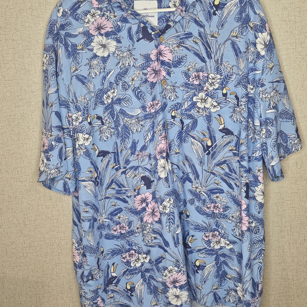 Caribbean Blue and Pink Floral Top